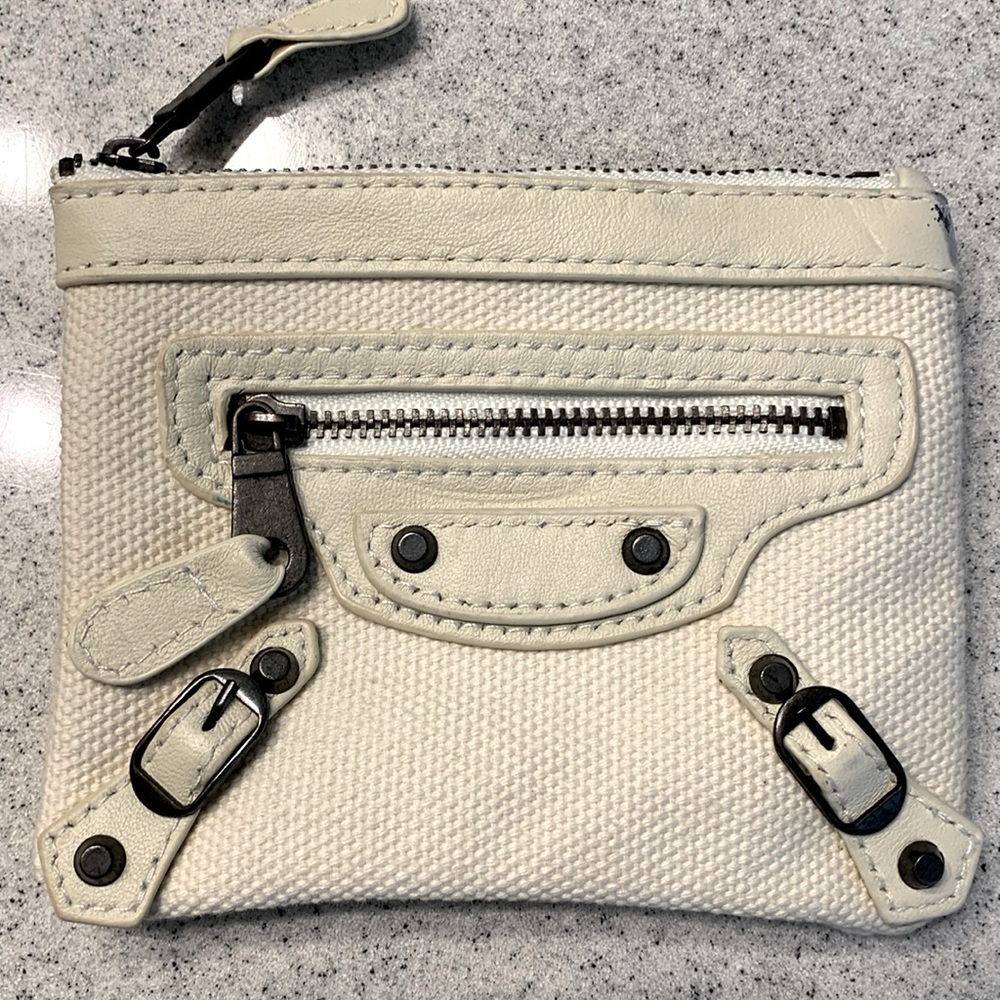 BALENCIAGA PARIS MOTO CITY ZIP POUCH CARD ID MONEY LIP GLOSS KEY FOB LEATHER